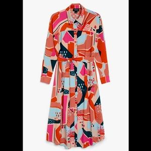 Asos, Monki abstract print midi belted shirt dress